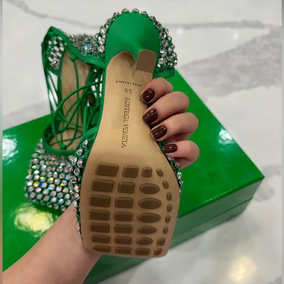 Bottega Veneta Sparkle Stretch Lace Up Green Heels 💚 - Picture 4 of 7